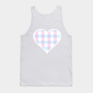 Soft Pink, Blue and White Buffalo Plaid Heart Tank Top
